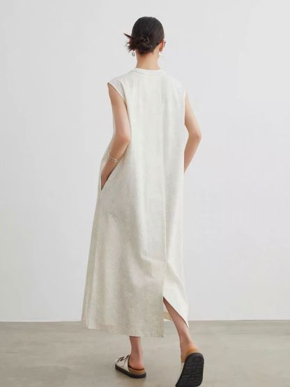 Jian Au Embroided Textured A-Line Dress