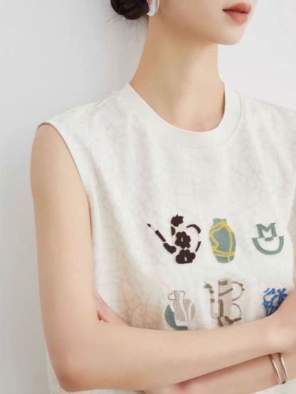 Jian Au Embroided Textured A-Line Dress