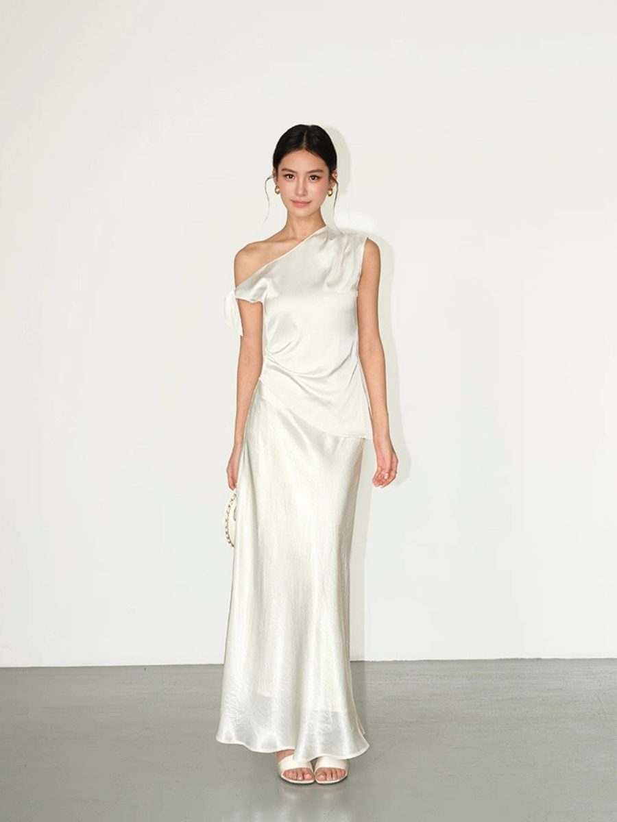 Francine One Shoulder Knot Tie Satin Top