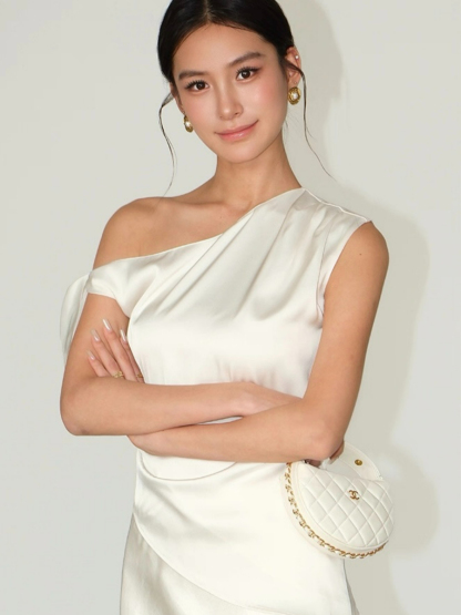 Francine One Shoulder Knot Tie Satin Top