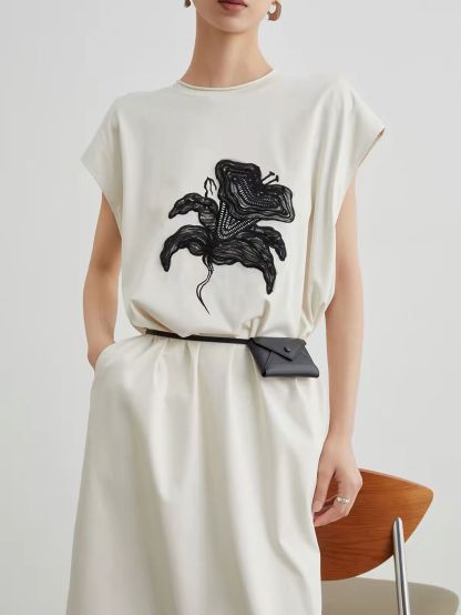 Jian Bei Ornate Floral-Appliqué T-Shirt Dress
