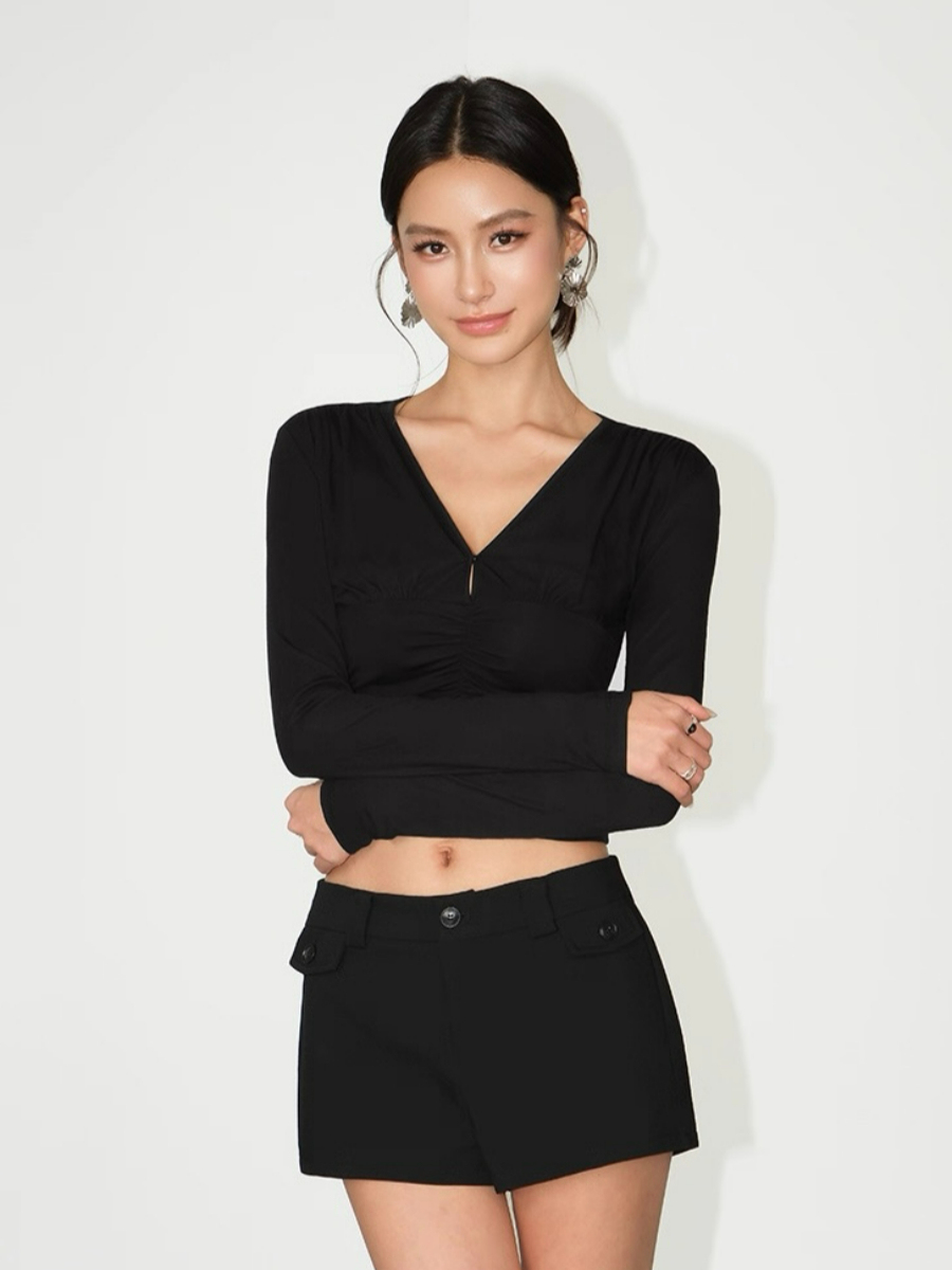 Fia V-Neckline Cropped Knit Top