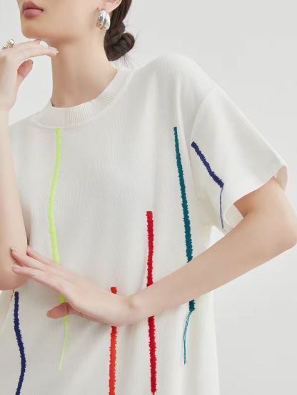 Jian Bai Colourful Line-Embroidered T-Shirt Dress