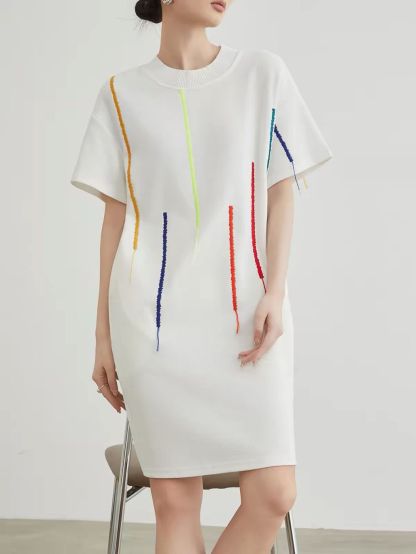 Jian Bai Colourful Line-Embroidered T-Shirt Dress