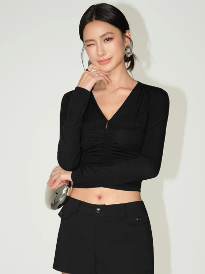 Fia V-Neckline Cropped Knit Top