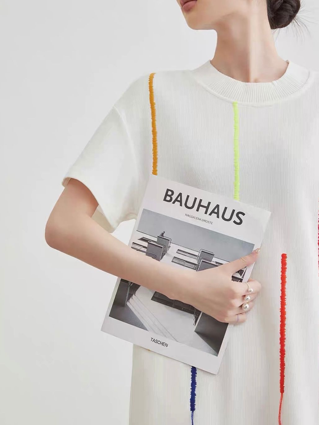 Jian Bai Colourful Line-Embroidered T-Shirt Dress
