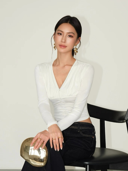 Fia V-Neckline Cropped Knit Top