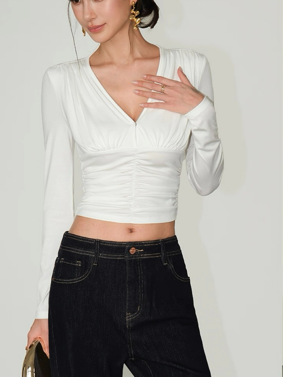 Fia V-Neckline Cropped Knit Top