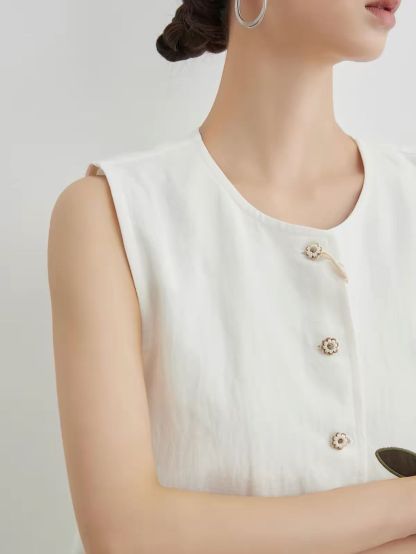 Jian Ba Tulip-Embroidered Linen Vest & Skirt Set (Sold Seperately)