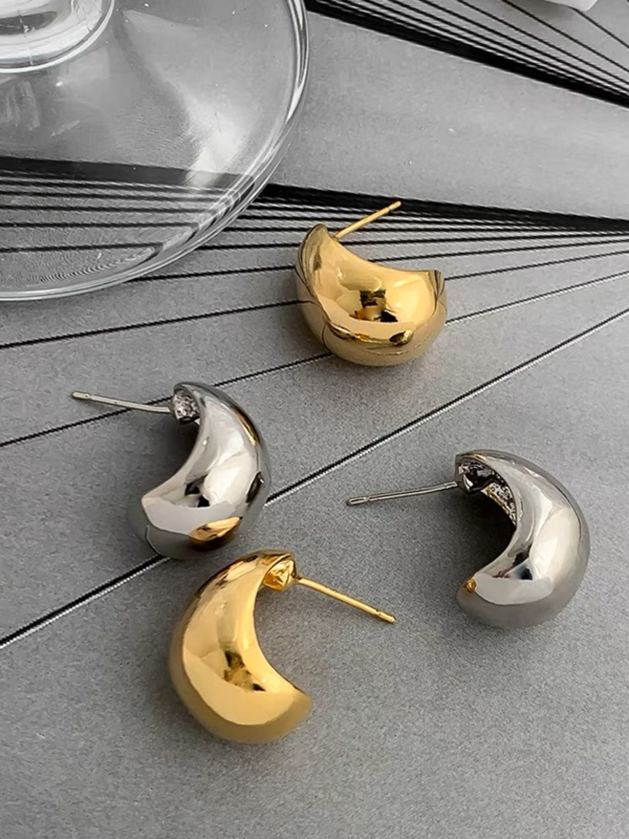 Metal Drops Ear Studs (Gold & Silver)-The Black Bow-