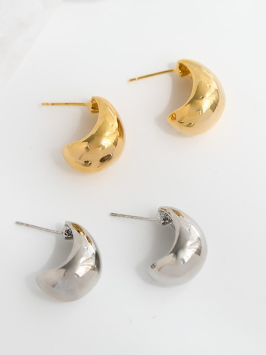 Metal Drops Ear Studs (Gold & Silver)-The Black Bow-