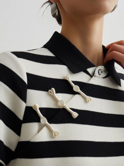Jian Ca Pankou Stripe Pollar Dress