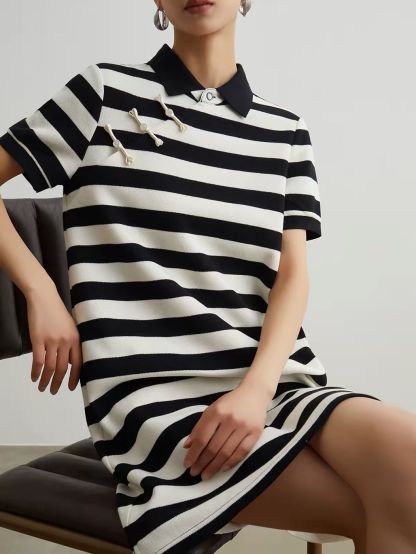 Jian Ca Pankou Stripe Pollar Dress