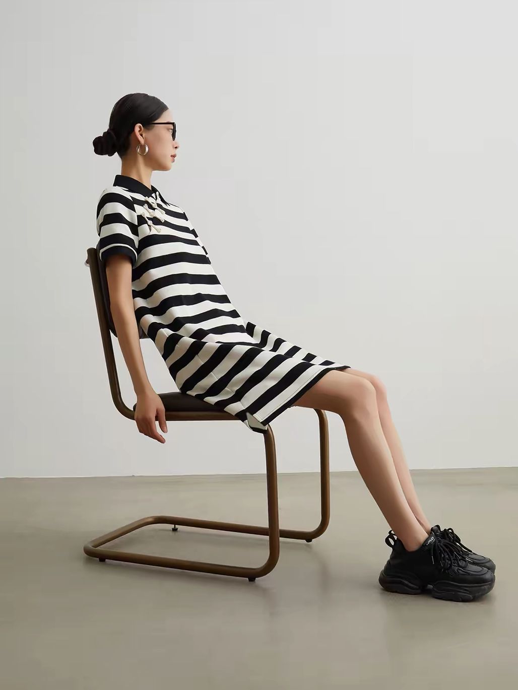 Jian Ca Pankou Stripe Pollar Dress