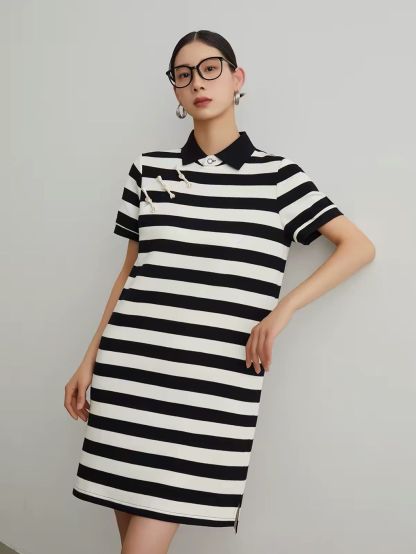 Jian Ca Pankou Stripe Pollar Dress