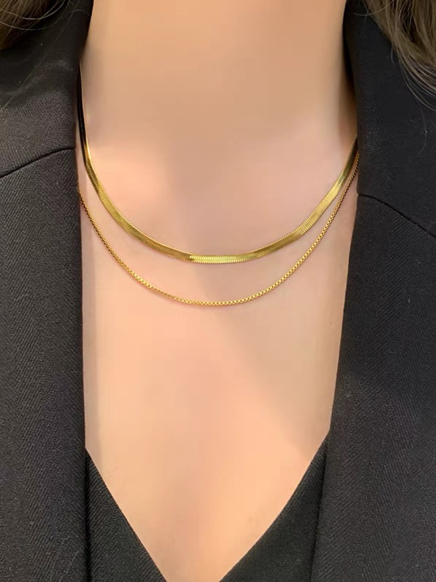 Thin & Bold Double Layer Snake Chain-The Black Bow-