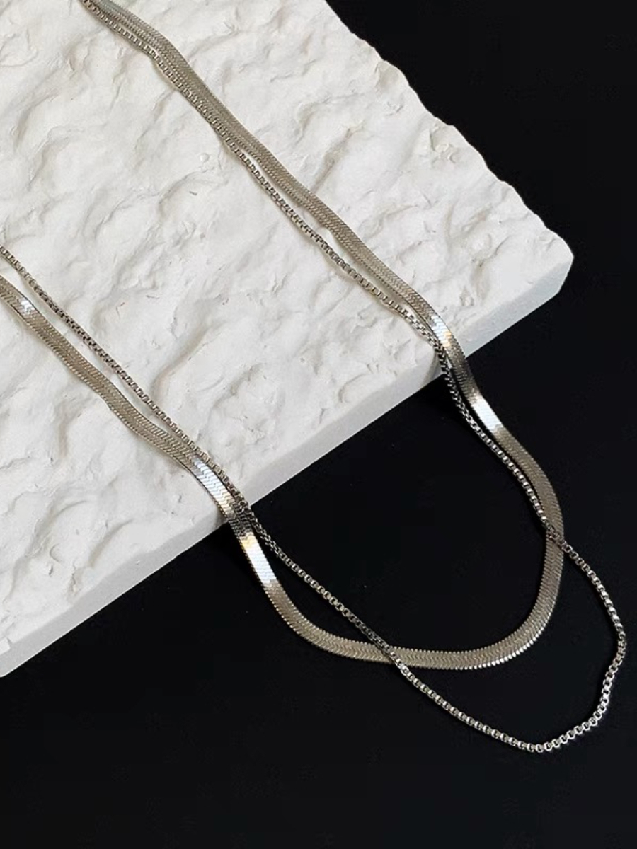 Thin & Bold Double Layer Snake Chain-The Black Bow-