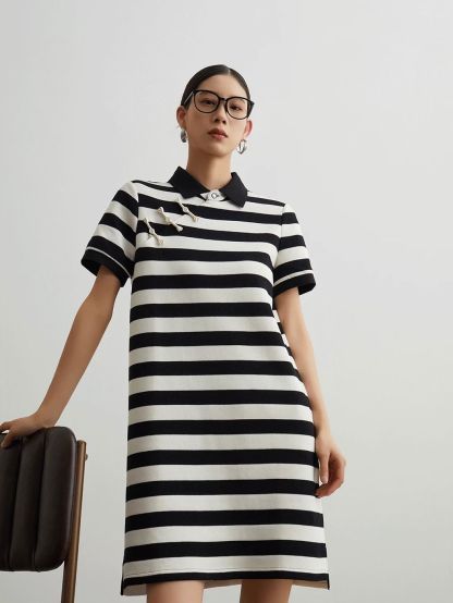 Jian Ca Pankou Stripe Pollar Dress
