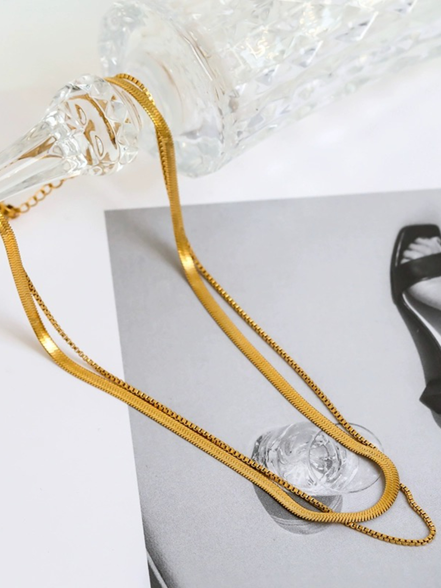 Thin & Bold Double Layer Snake Chain-The Black Bow-