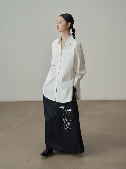 Jian Cheng Botanical Printing Shirt & A-Line Maxi Skirt (Sold Seperately)