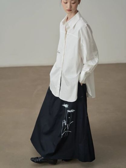 Jian Cheng Botanical Printing Shirt & A-Line Maxi Skirt (Sold Seperately)