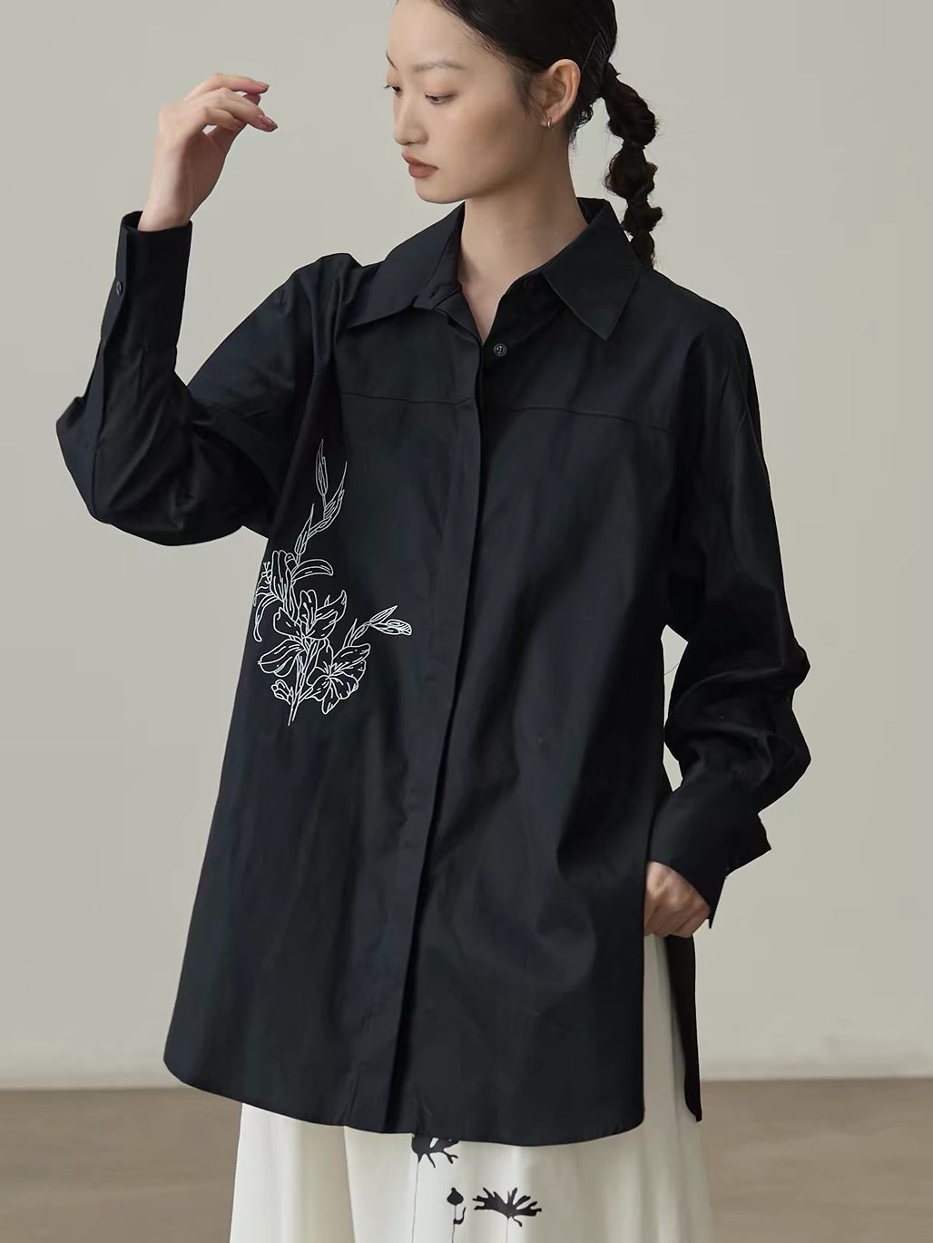 Jian Cheng Botanical Printing Shirt & A-Line Maxi Skirt (Sold Seperately)