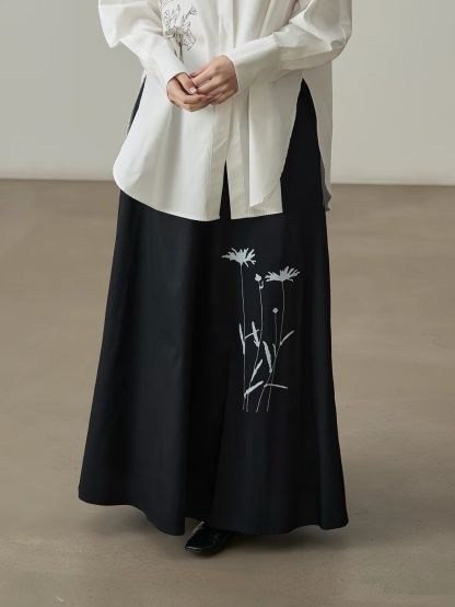 Jian Cheng Botanical Printing Shirt & A-Line Maxi Skirt (Sold Seperately)