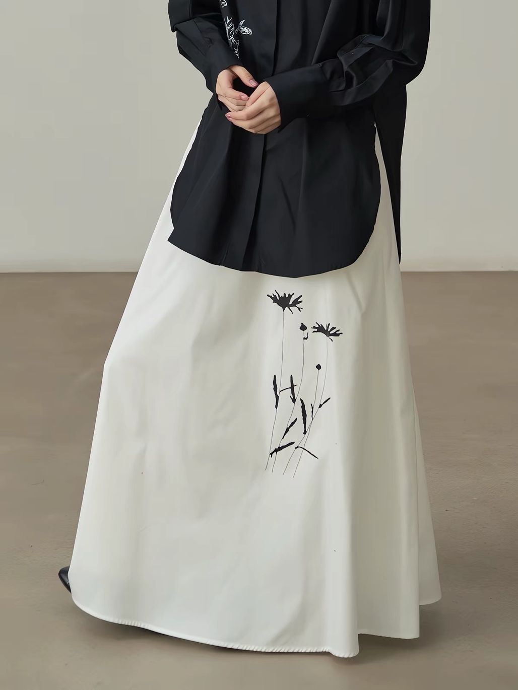 Jian Cheng Botanical Printing Shirt & A-Line Maxi Skirt (Sold Seperately)