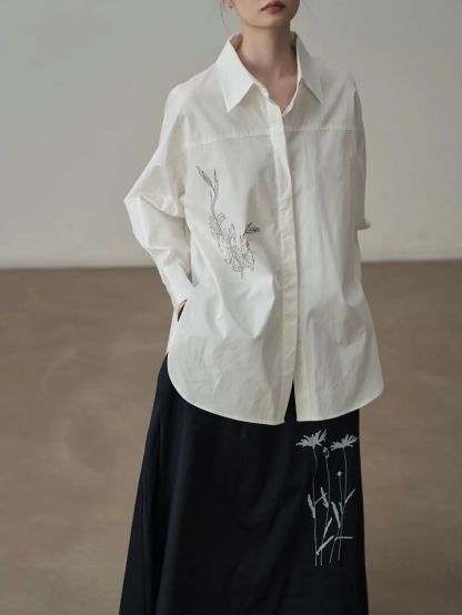Jian Cheng Botanical Printing Shirt & A-Line Maxi Skirt (Sold Seperately)