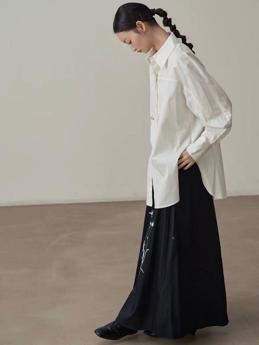 Jian Cheng Botanical Printing Shirt & A-Line Maxi Skirt (Sold Seperately)