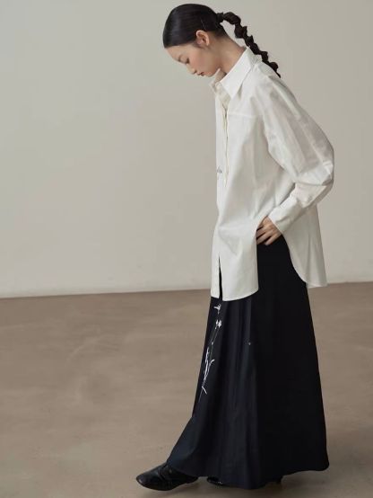 Jian Cheng Botanical Printing Shirt & A-Line Maxi Skirt (Sold Seperately)