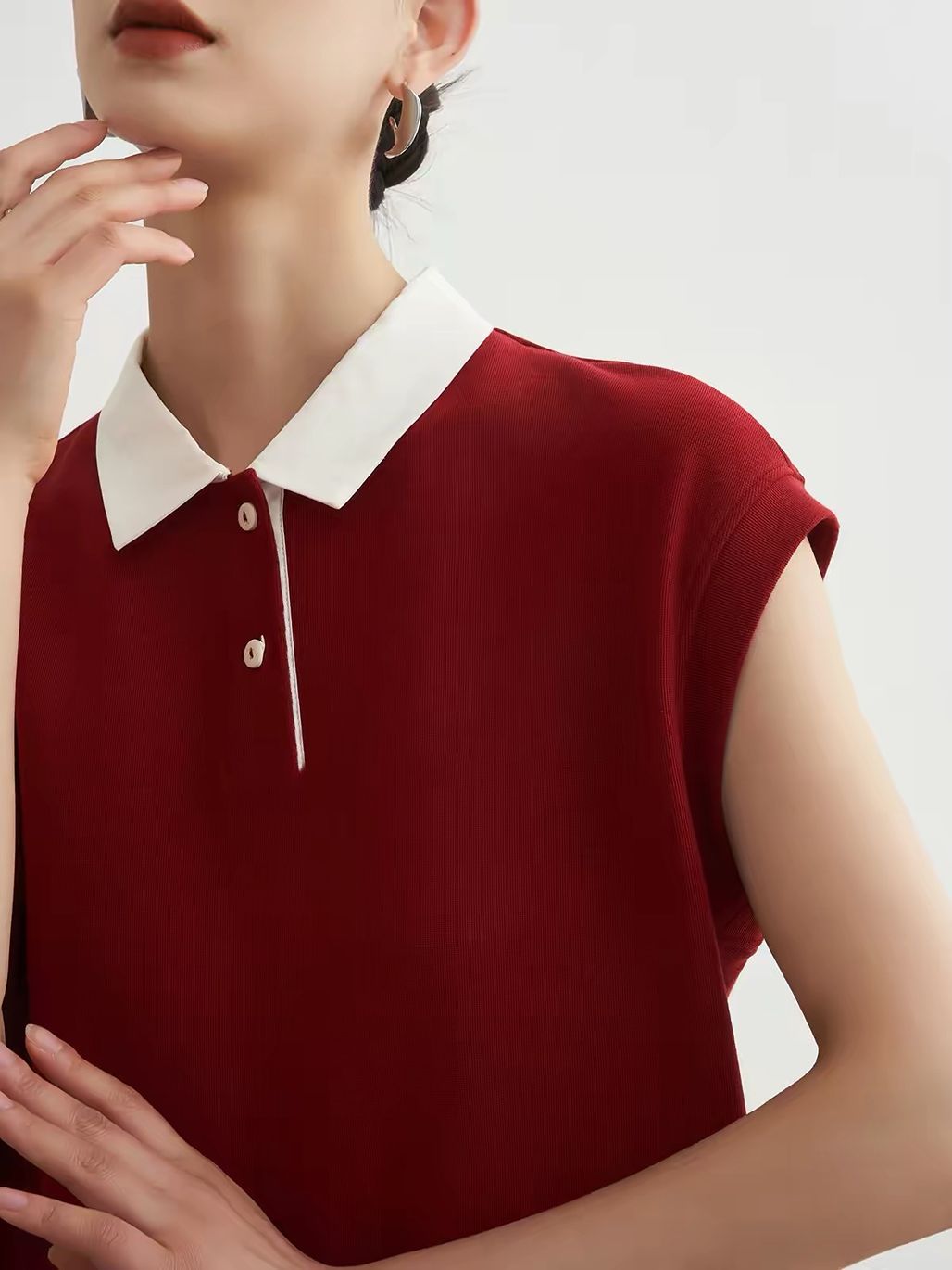 Ai An Contrast-Collar Knit Polo Shift Dress