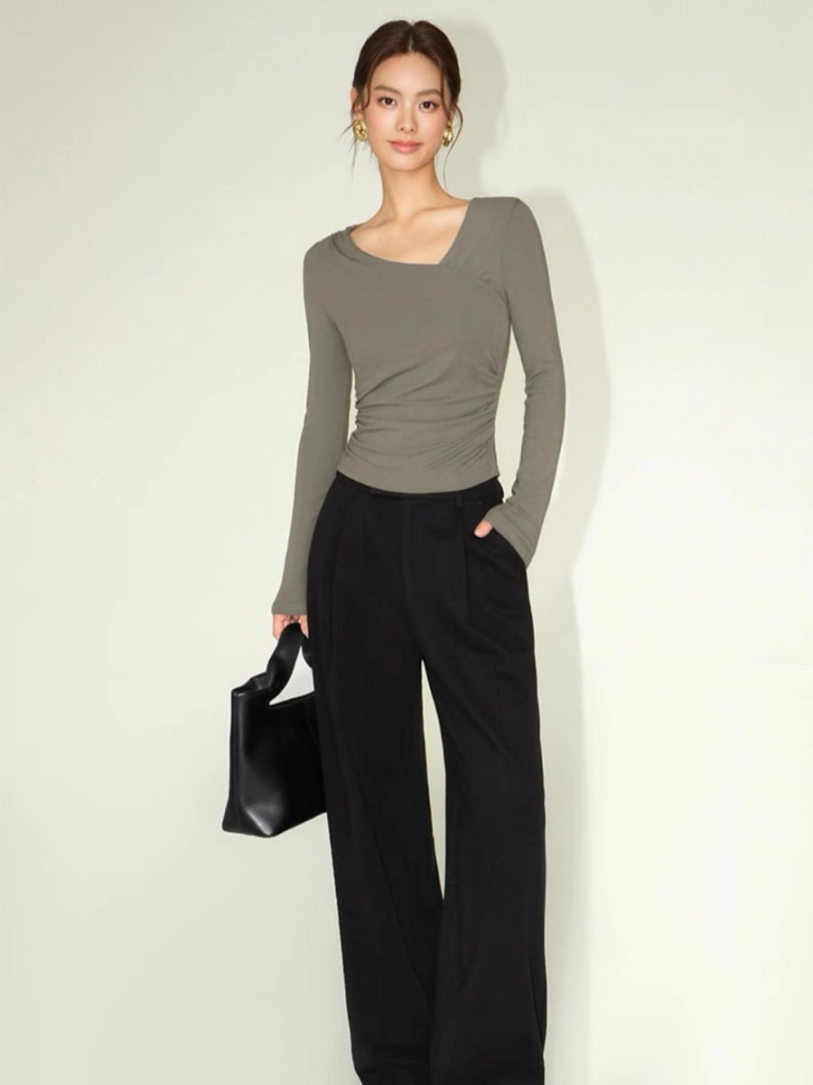 Fenix Asymmetric Neckline Long Sleeve Top