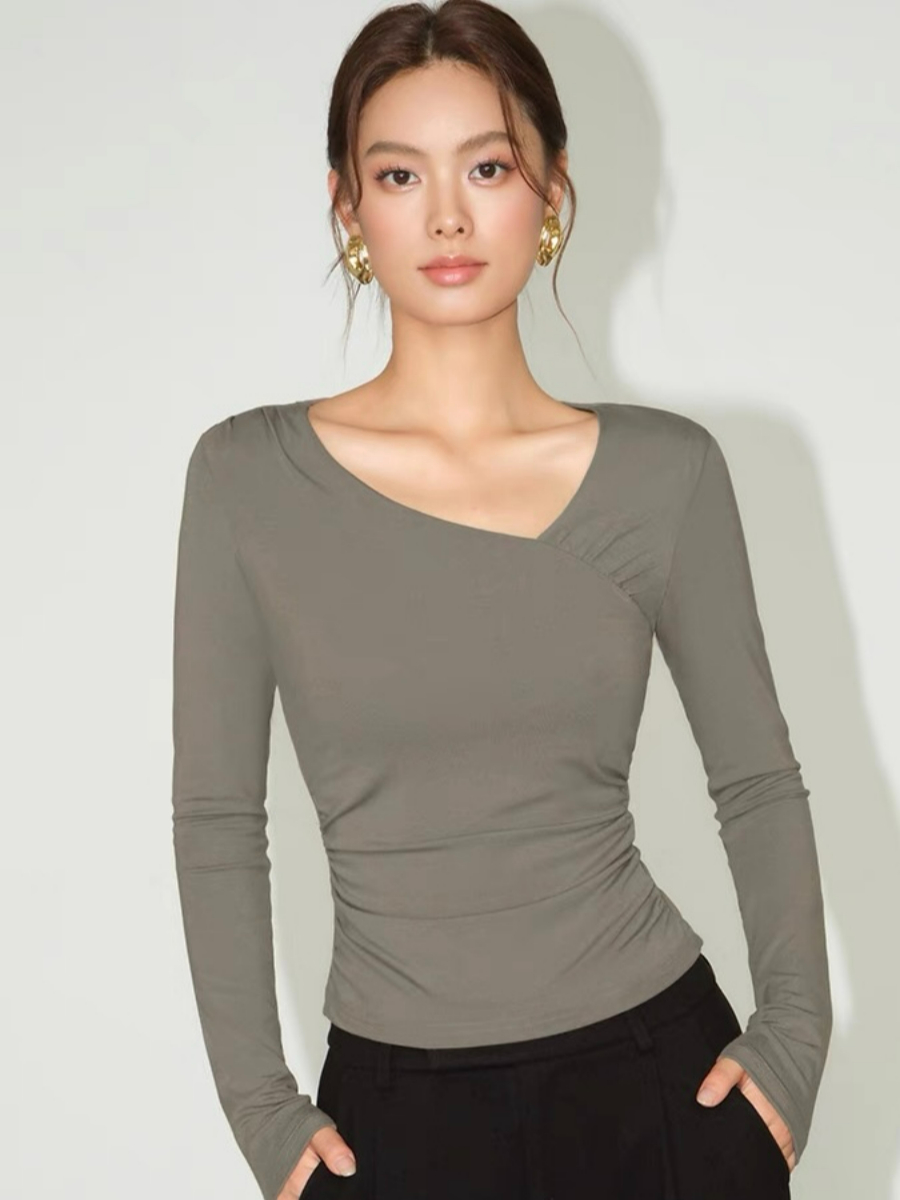 Fenix Asymmetric Neckline Long Sleeve Top