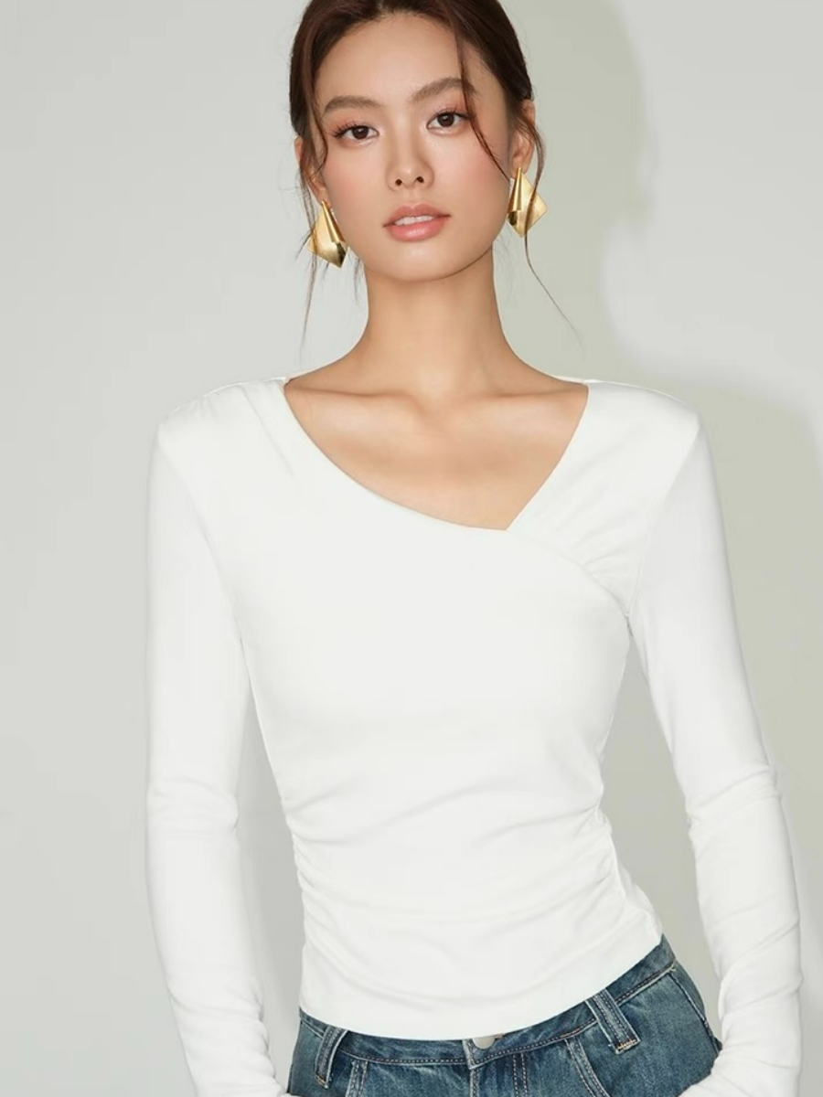 Fenix Asymmetric Neckline Long Sleeve Top