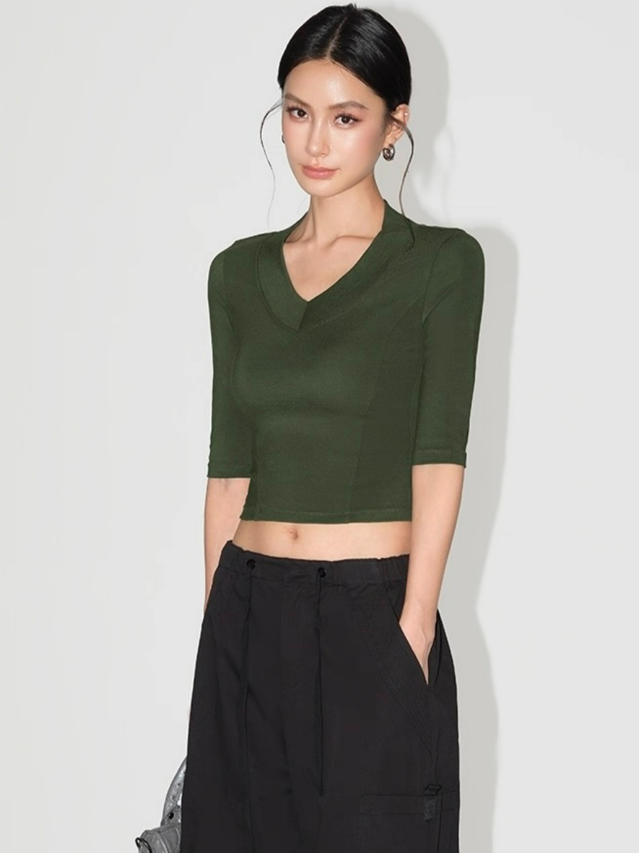 Felicity V-Collar Mid Sleeves Top