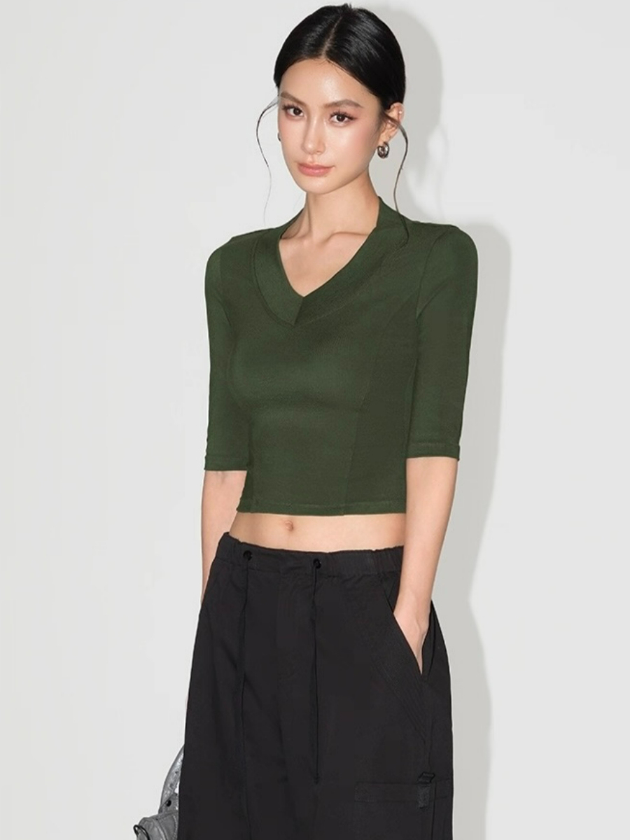 Felicity V-Collar Mid Sleeves Top