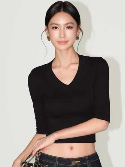 Felicity V-Collar Mid Sleeves Top