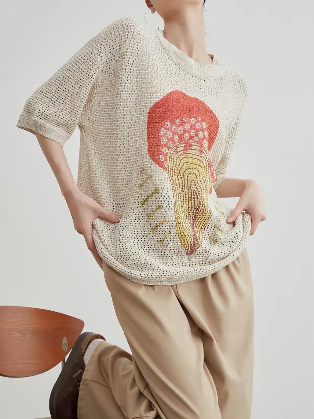Ai Lin Cutie Pie Openwork Knit Tee