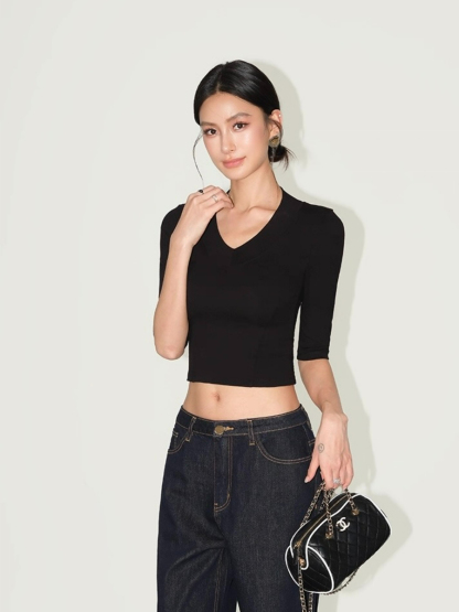 Felicity V-Collar Mid Sleeves Top