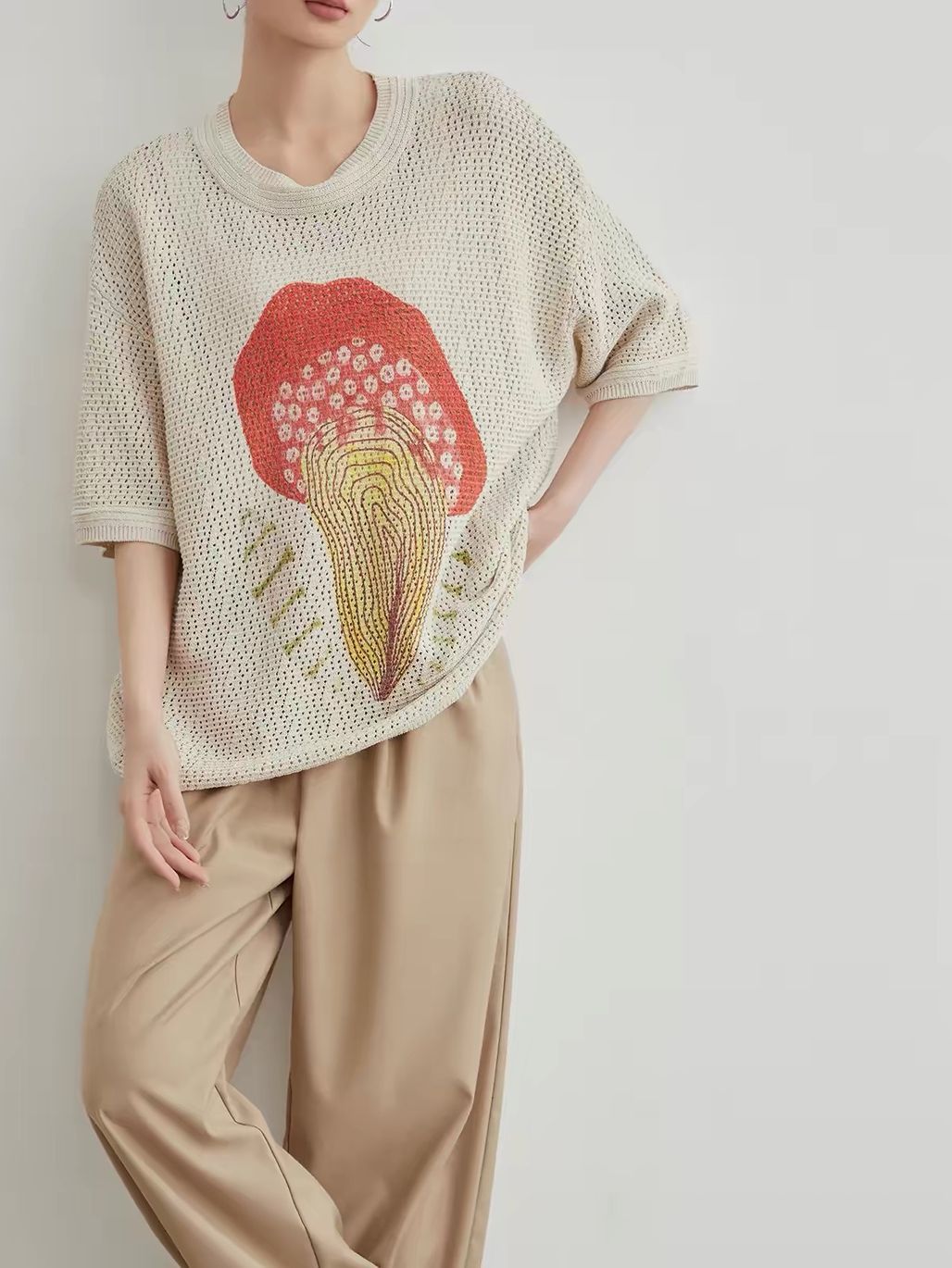 Ai Lin Cutie Pie Openwork Knit Tee
