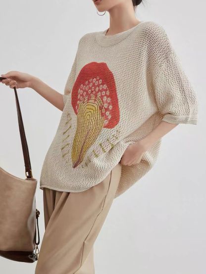 Ai Lin Cutie Pie Openwork Knit Tee