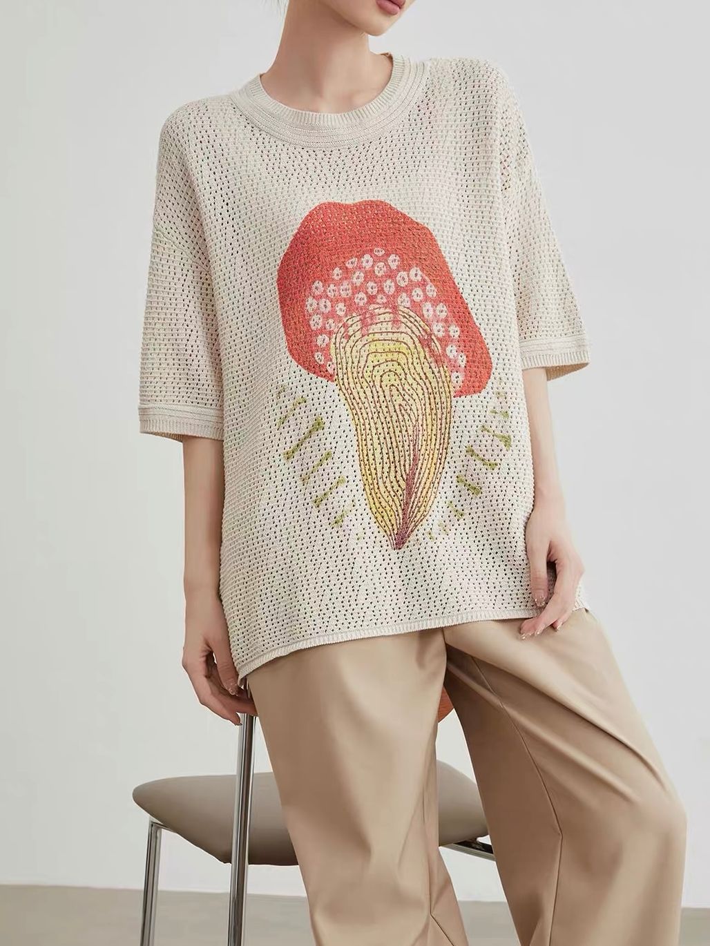 Ai Lin Cutie Pie Openwork Knit Tee