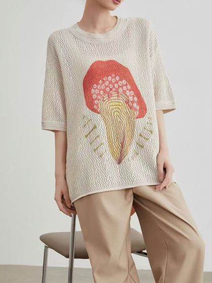 Ai Lin Cutie Pie Openwork Knit Tee