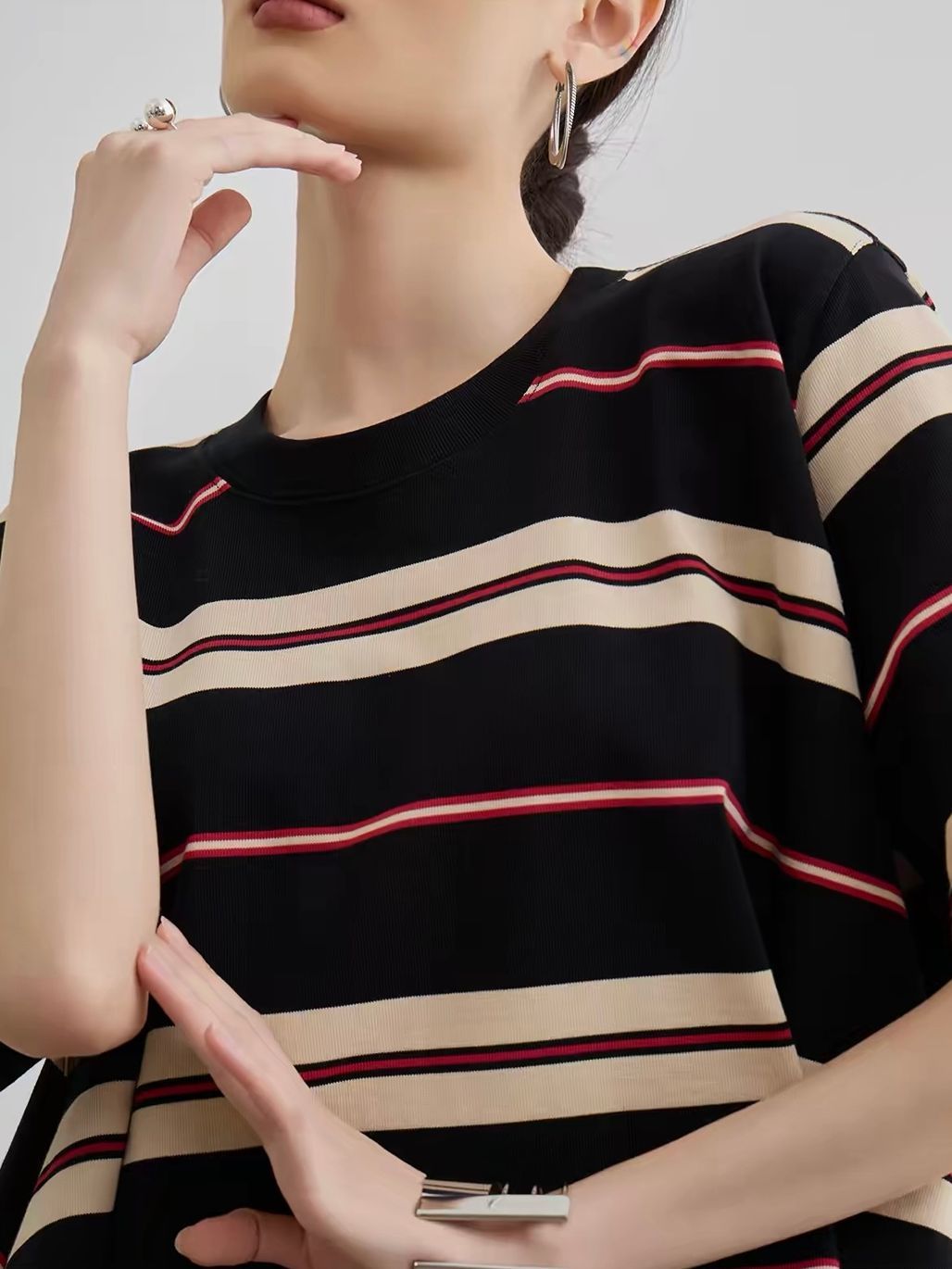 Ai Bang Retro-Stripe Oversized A-Line Tee