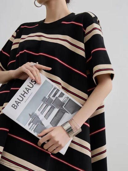 Ai Bang Retro-Stripe Oversized A-Line Tee