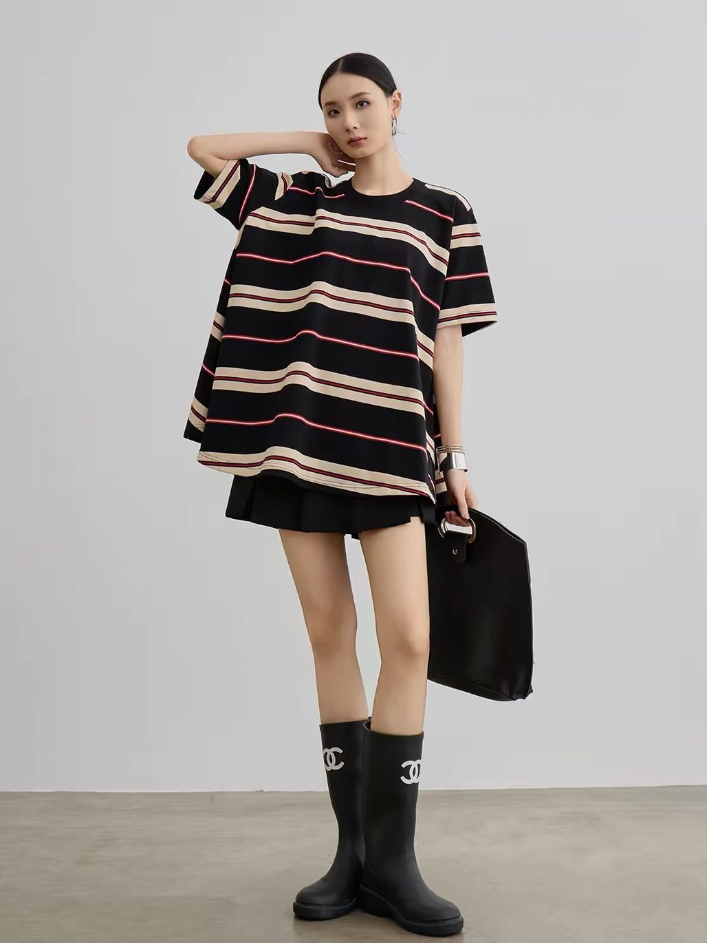 Ai Bang Retro-Stripe Oversized A-Line Tee