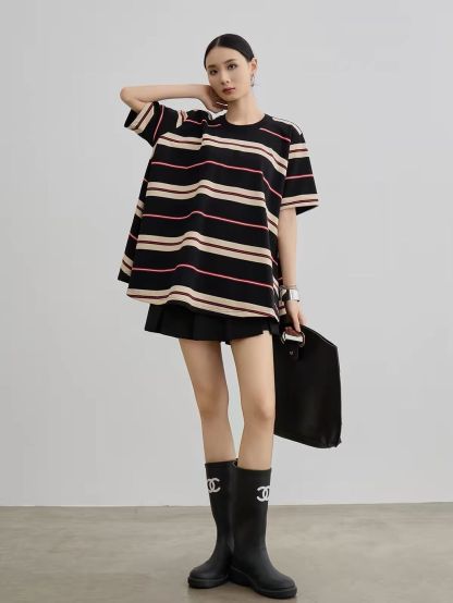 Ai Bang Retro-Stripe Oversized A-Line Tee