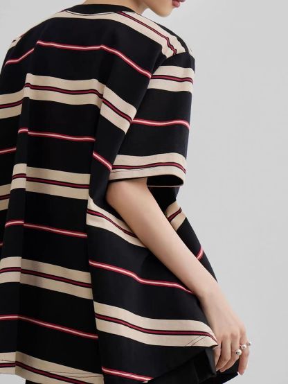 Ai Bang Retro-Stripe Oversized A-Line Tee