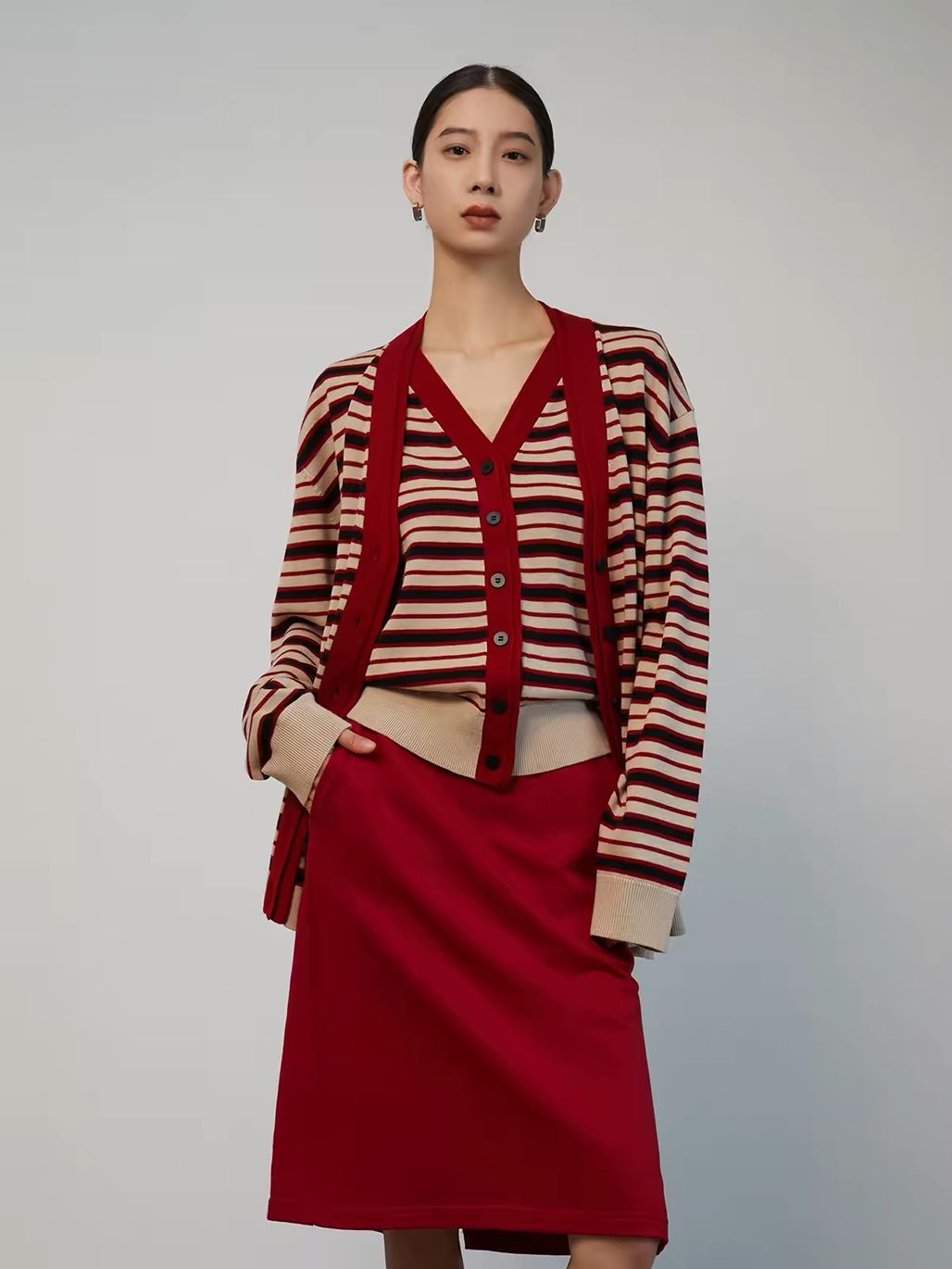 Ai Ba Retro-Stripe Knit Cami & Cardigan (Sold Seperately)